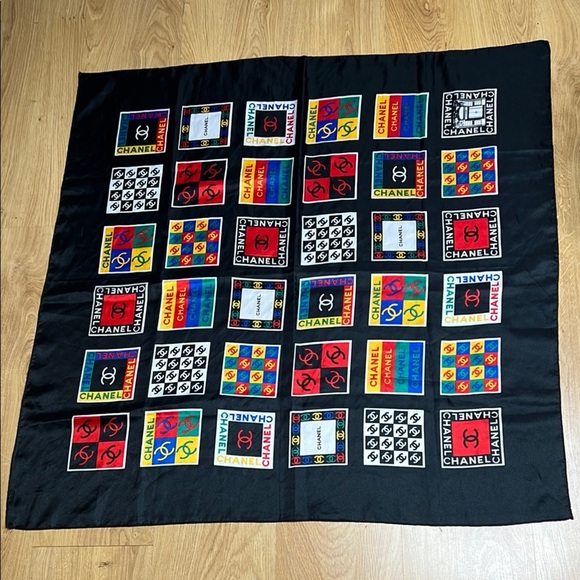 Chanel 35” Square Apartments Logo Polyester Silk Like Vintage Scarf - Picture 1 of 1